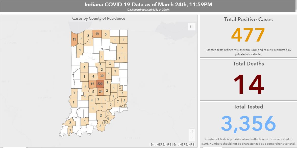 MAP: Indiana COVID-19 cases for March 25
